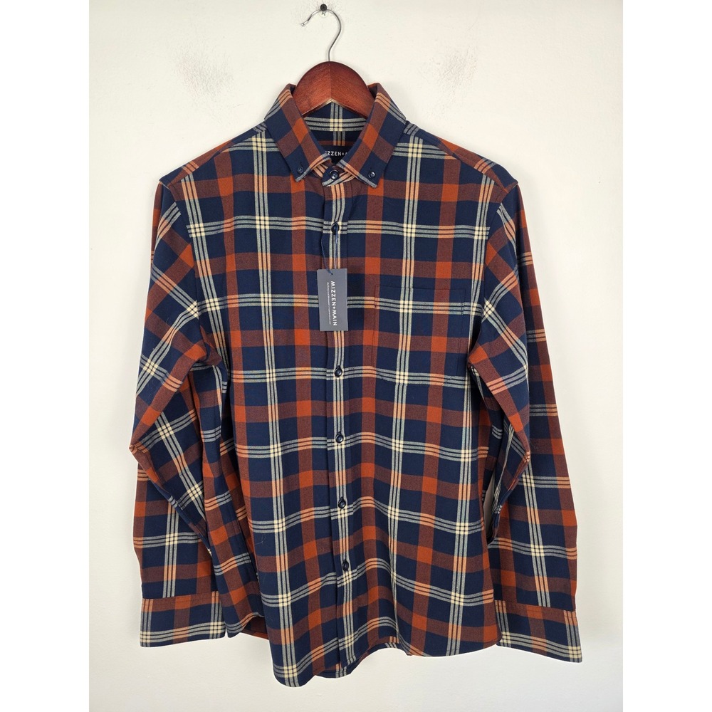 Mizzen+Main NWT Men's City Flannel Navy Rust Plaid Performance Shirt‎ Small